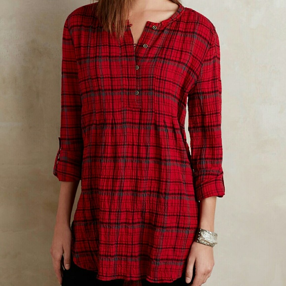 Halfpenny Plaid Tunic Holding Horses Red XS - Picture 3 of 6